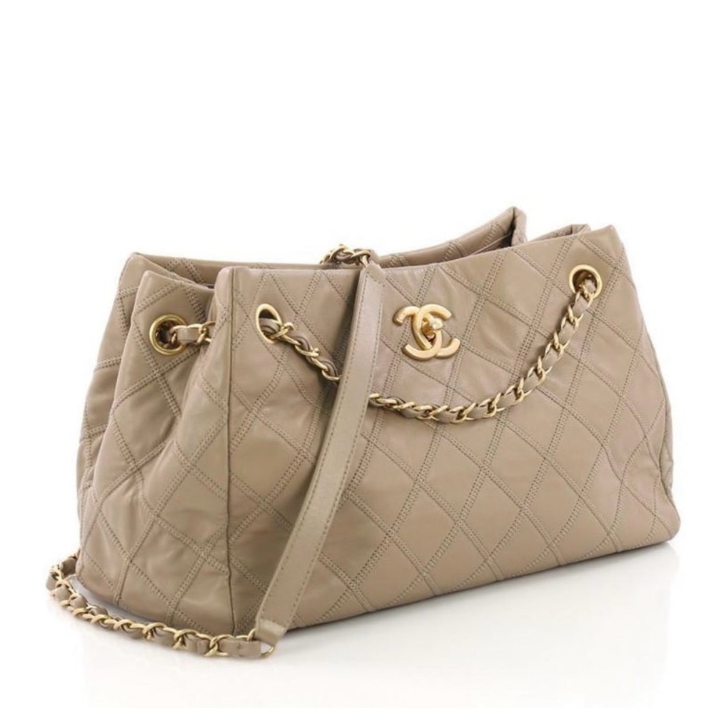 Chanel Beige Quilted Leather Tote Gold Hardware